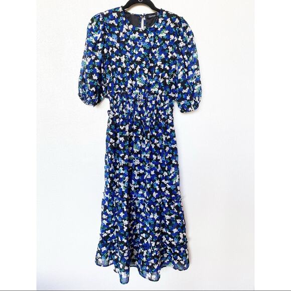 Boohoo Floral Chiffon Puff Sleeve Midi Dress Size 4 - Picture 2 of 15